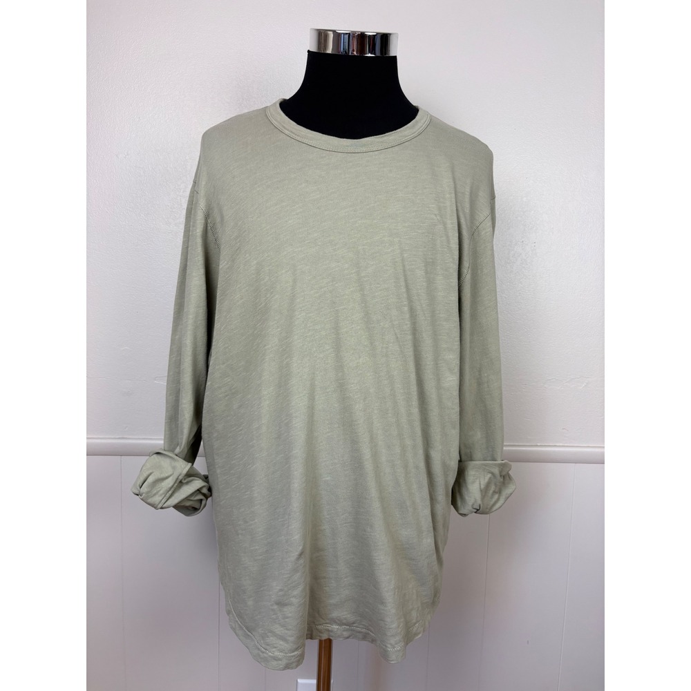 Buck Mason Men's Long Sleeve Slub Tee Curved Hem Size XL Green Casual
